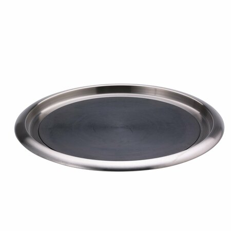 SERVICE IDEAS Tray with Built in Non-Slip Rubber Insert, 14 Round, Stainless Steel Brushed TR1614SR